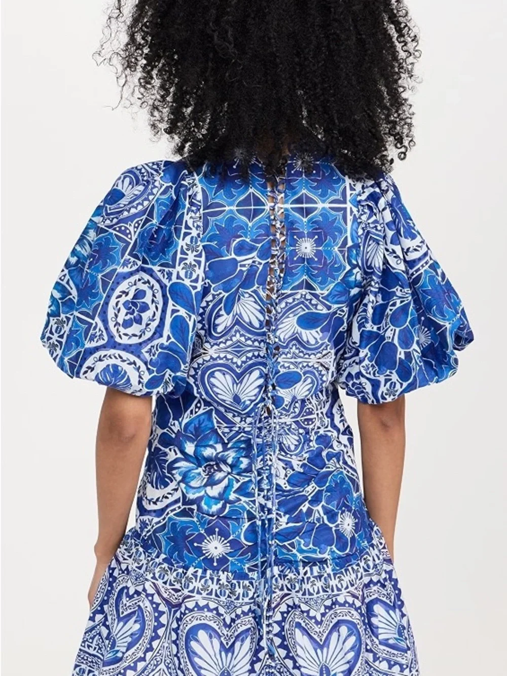 Farm Rio Blue Printed Puff-Sleeve Wrap Top